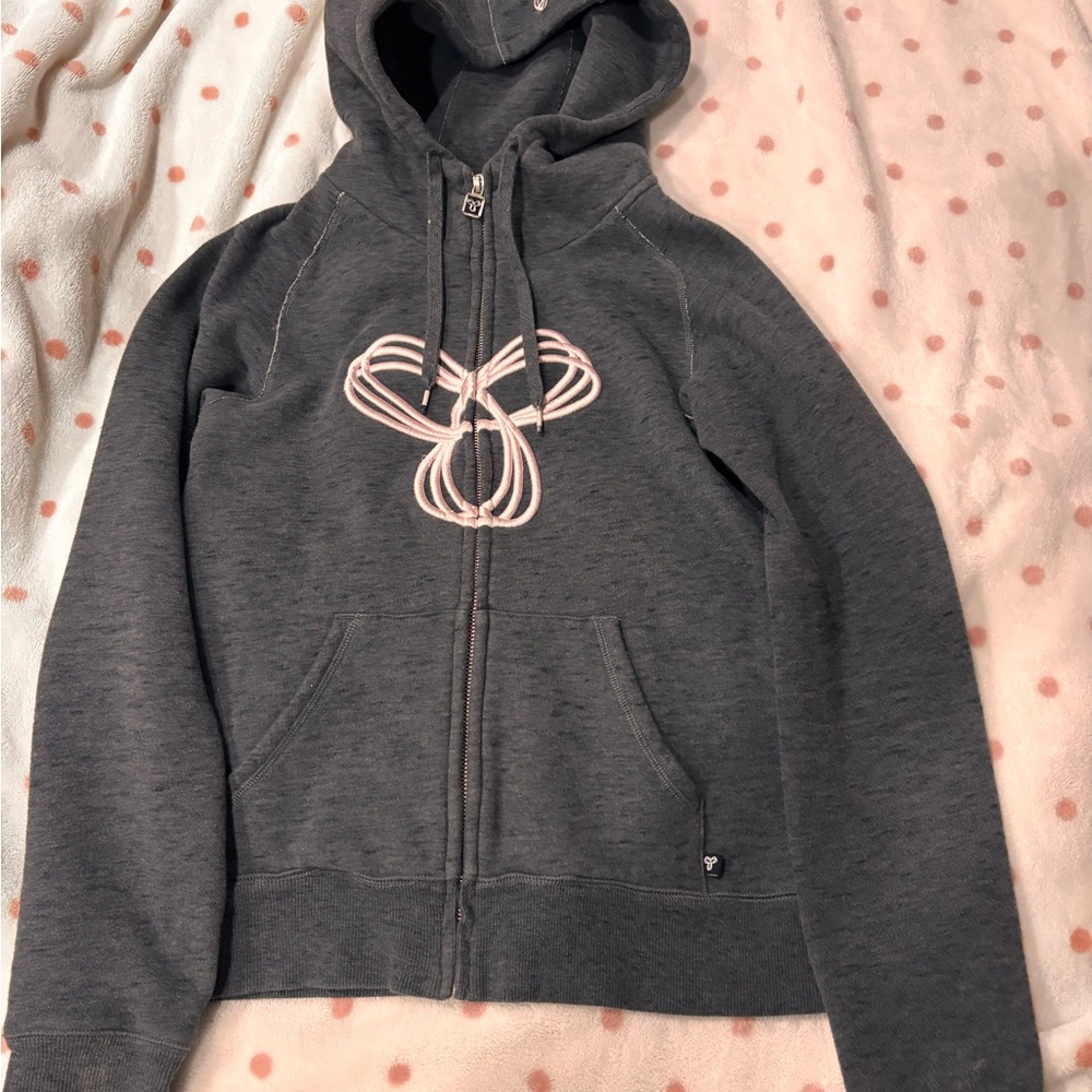 TNA Dark Grey Zip Up Hoodie with Pink Logo ♡